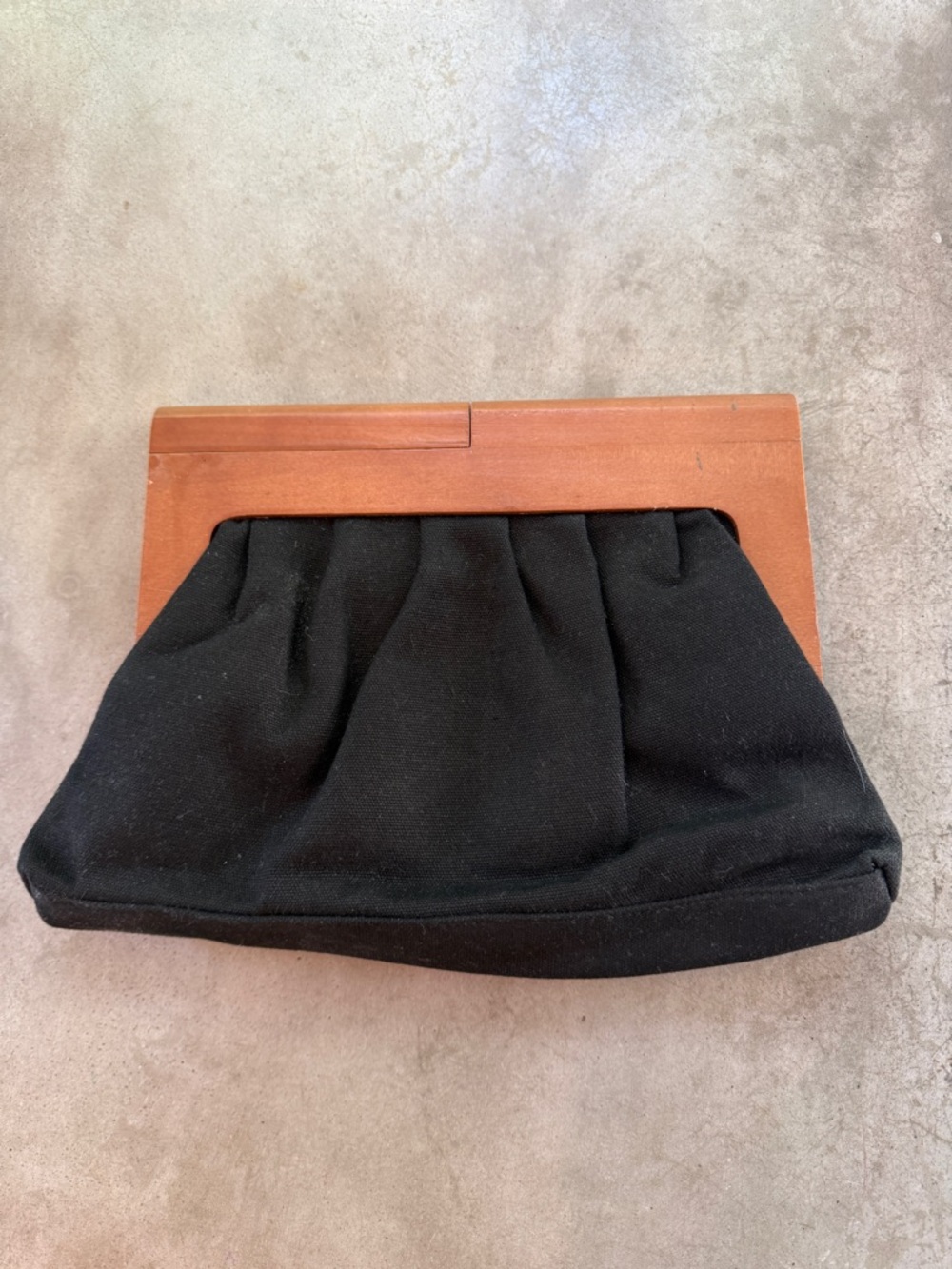 Black Wood-Frame Gathered Clutch
